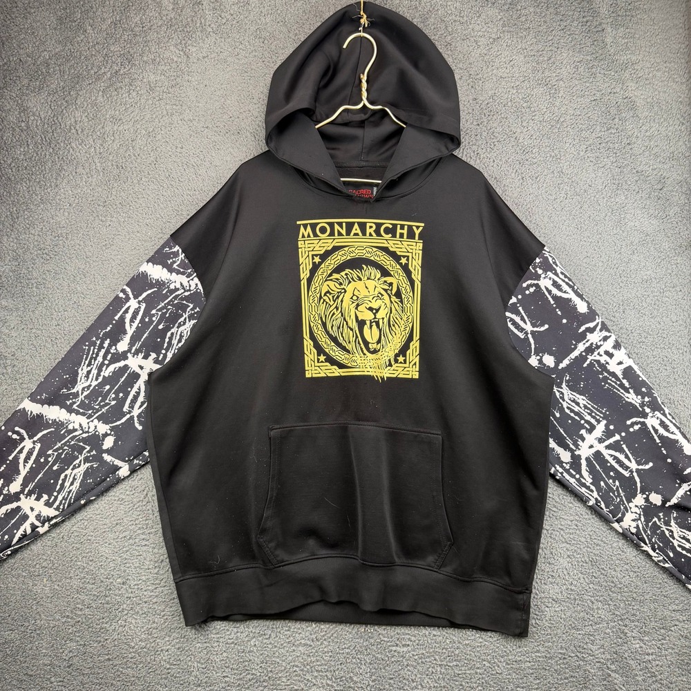 Sacred Crown Monarchy Lion Graphic Hoodie Mens 5X Black Gold Splatter‎ Paint